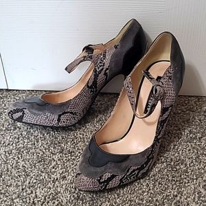 Grey & Black Faux Snakeskin High Heels, Size 7.5, Excellent Like New Condition